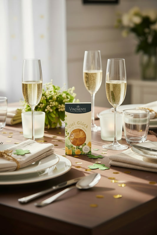 Glückwunsch-Mini Weingummi Weißwein, Viel Glück, Weingeschenk, Geschenk für Weinliebhaber, Gastgeschenk, Vinomente - eine Marke der W&S Wine & Sweets GmbH