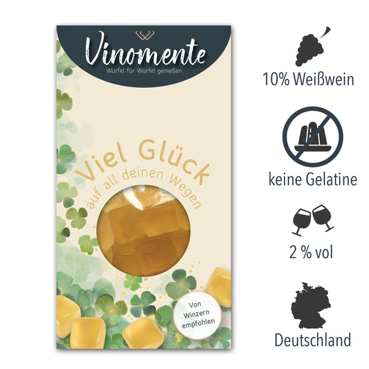 Glückwunsch-Mini Weingummi Weißwein, Viel Glück, Weingeschenk, Geschenk für Weinliebhaber, Gastgeschenk, Vinomente - eine Marke der W&S Wine & Sweets GmbH