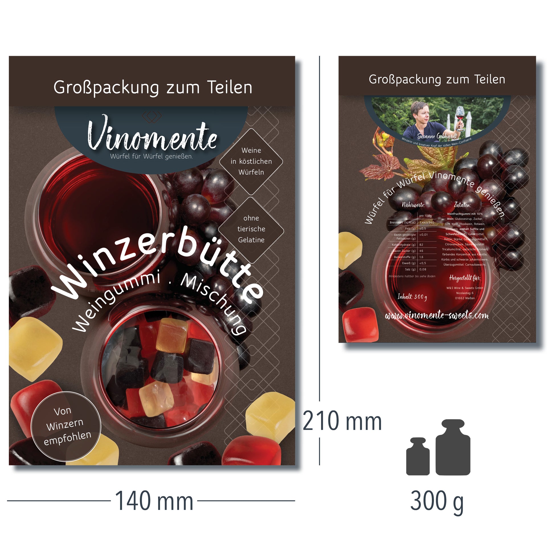 BigPack Weingummi - Winzerbütte als Großpackung - Weingeschenk und Geschenk für Weinliebhaber, Vinomente ist eine Marke der W&S Wine & Sweets GmbH, Hersteller von Weingummi mit Wein, laktosefrei, glutenfrei  ohne Gelatine