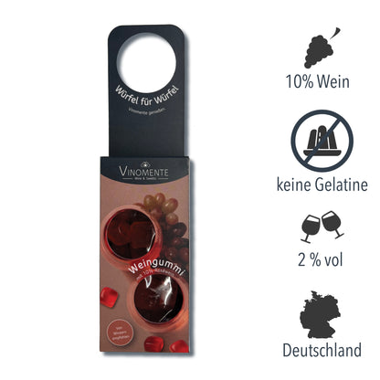 Weingummi mit Rosewein, Flaschenanhänger als Geschenk-Upgrade für Weinflaschen, Weingeschenk und Geschenk für Weinliebhaber, Gastgeschenk unter 5 €, Vinomente ist eine Marke der W&S Wine & Sweets GmbH, Hersteller von Weingummi mit Wein, laktosefrei, glutenfrei  ohne Gelatine