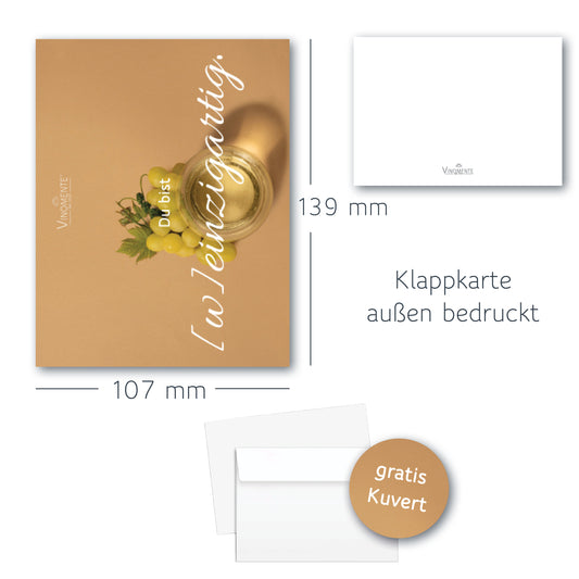 Grußkarte mit Wein-Spruch und gratis Kuvert - verschiedene Motive