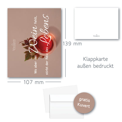 Grußkarte mit Wein-Spruch und gratis Kuvert - verschiedene Motive