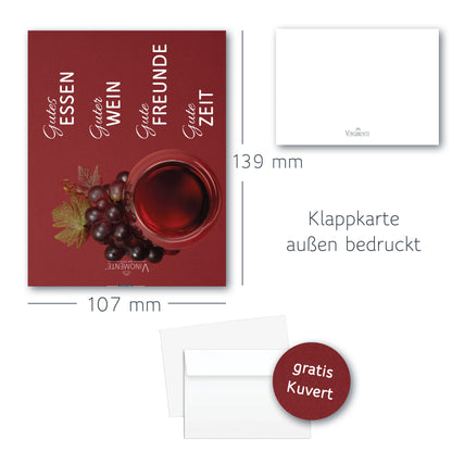 Grußkarte mit Wein-Spruch und gratis Kuvert - verschiedene Motive