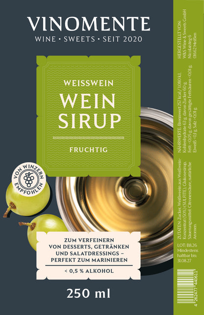 Weinsirup - Weißwein fruchtig - 250ml - Süße Weißweinnoten für Dessert & Drinks