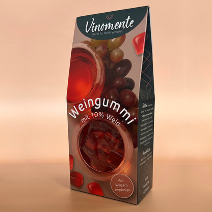 Weingummi mit Rosewein, Weingeschenk und Geschenk für Weinliebhaber, Gastgeschenk unter 5 €, Vinomente ist eine Marke der W&S Wine & Sweets GmbH, Hersteller von Weingummi mit Wein, laktosefrei, glutenfrei  ohne Gelatine