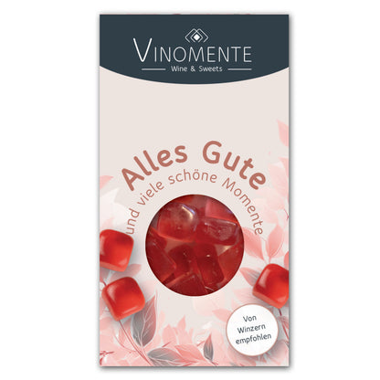 Glückwunsch-Mini Weingummi Rosé Roséwein, Alles Gute, Weingeschenk, Geschenk für Weinliebhaber, Gastgeschenk,  Vinomente - eine Marke der W&S Wine & Sweets GmbH