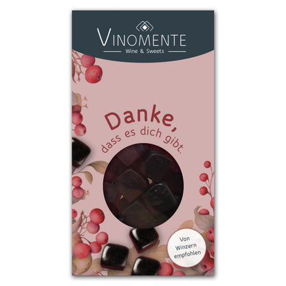 Glückwunsch-Mini Weingummi Rotwein, Danke, Weingeschenk, Geschenk für Weinliebhaber, Gastgeschenk,  Vinomente - eine Marke der W&S Wine & Sweets GmbH