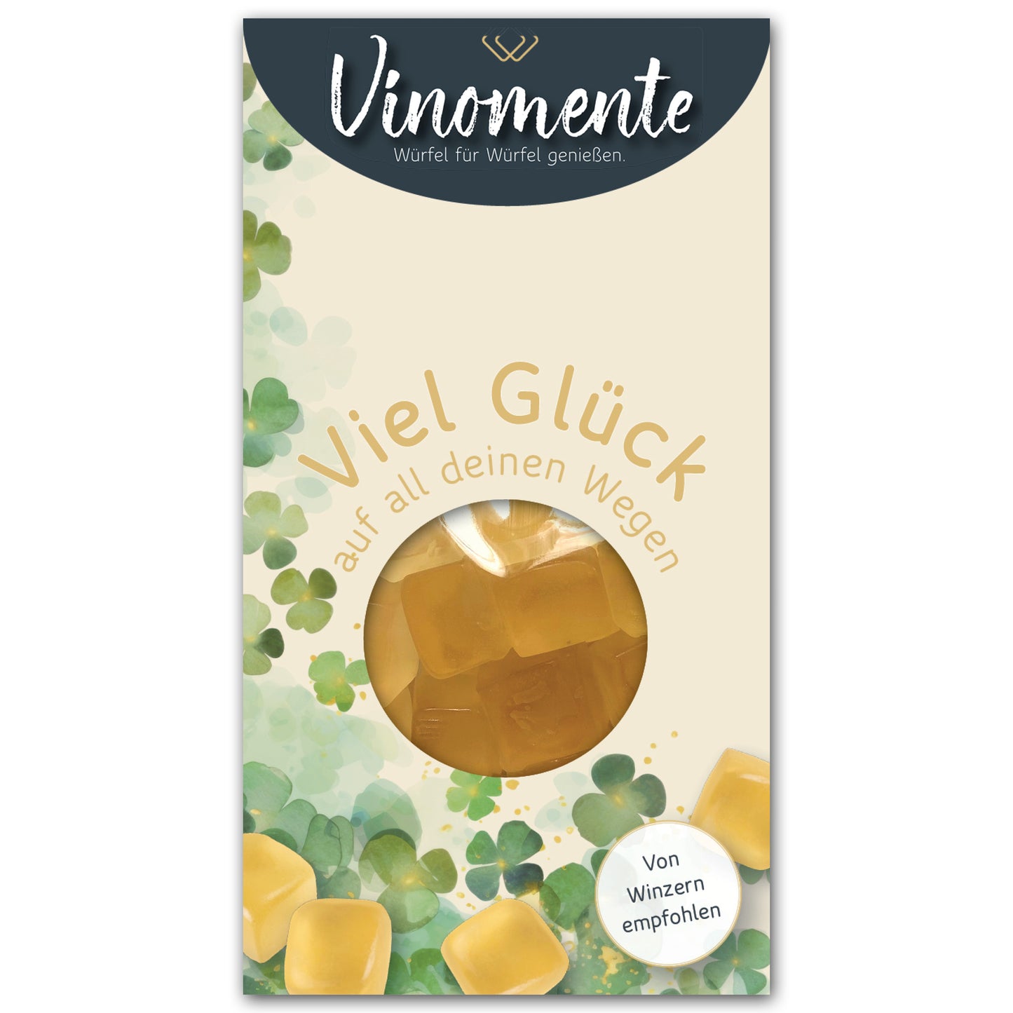 Glückwunsch-Mini Weingummi Weißwein, Viel Glück, Weingeschenk, Geschenk für Weinliebhaber, Gastgeschenk,  Vinomente - eine Marke der W&S Wine & Sweets GmbH