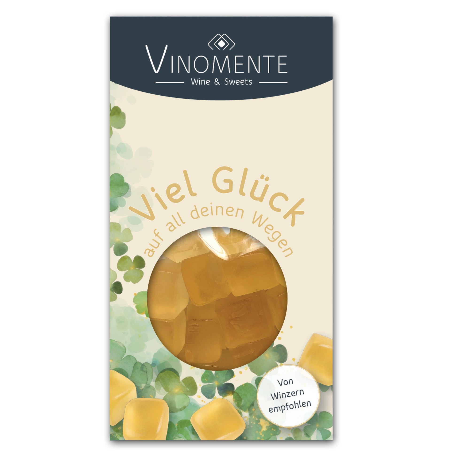 Glückwunsch-Mini Weingummi Weißwein, Viel Glück, Weingeschenk, Geschenk für Weinliebhaber, Gastgeschenk,  Vinomente - eine Marke der W&S Wine & Sweets GmbH