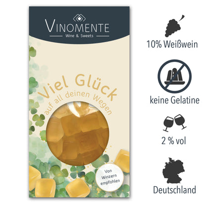 Glückwunsch-Mini Weingummi Weißwein, Viel Glück, Weingeschenk, Geschenk für Weinliebhaber, Gastgeschenk,  Vinomente - eine Marke der W&S Wine & Sweets GmbH
