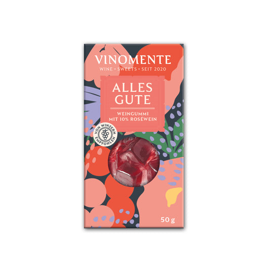 Glückwunsch-Mini Weingummi Roséwein, Alles Gute, Weingeschenk, Geschenk für Weinliebhaber, Gastgeschenk,  Vinomente - eine Marke der W&S Wine & Sweets GmbH