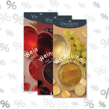 Weingummi als Bundle zum Vorteilspreis in Rotwein, Weißwein und Rosé, Weingeschenk, Geschenk für Weinliebhaber, Vinomente - eine Marke der W&S Wine & Sweets GmbH