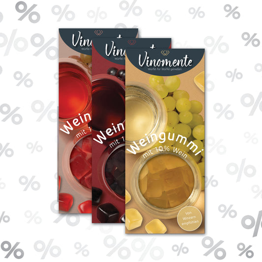 Weingummi als Bundle zum Vorteilspreis in Rotwein, Weißwein und Rosé, Weingeschenk, Geschenk für Weinliebhaber, Vinomente - eine Marke der W&S Wine & Sweets GmbH