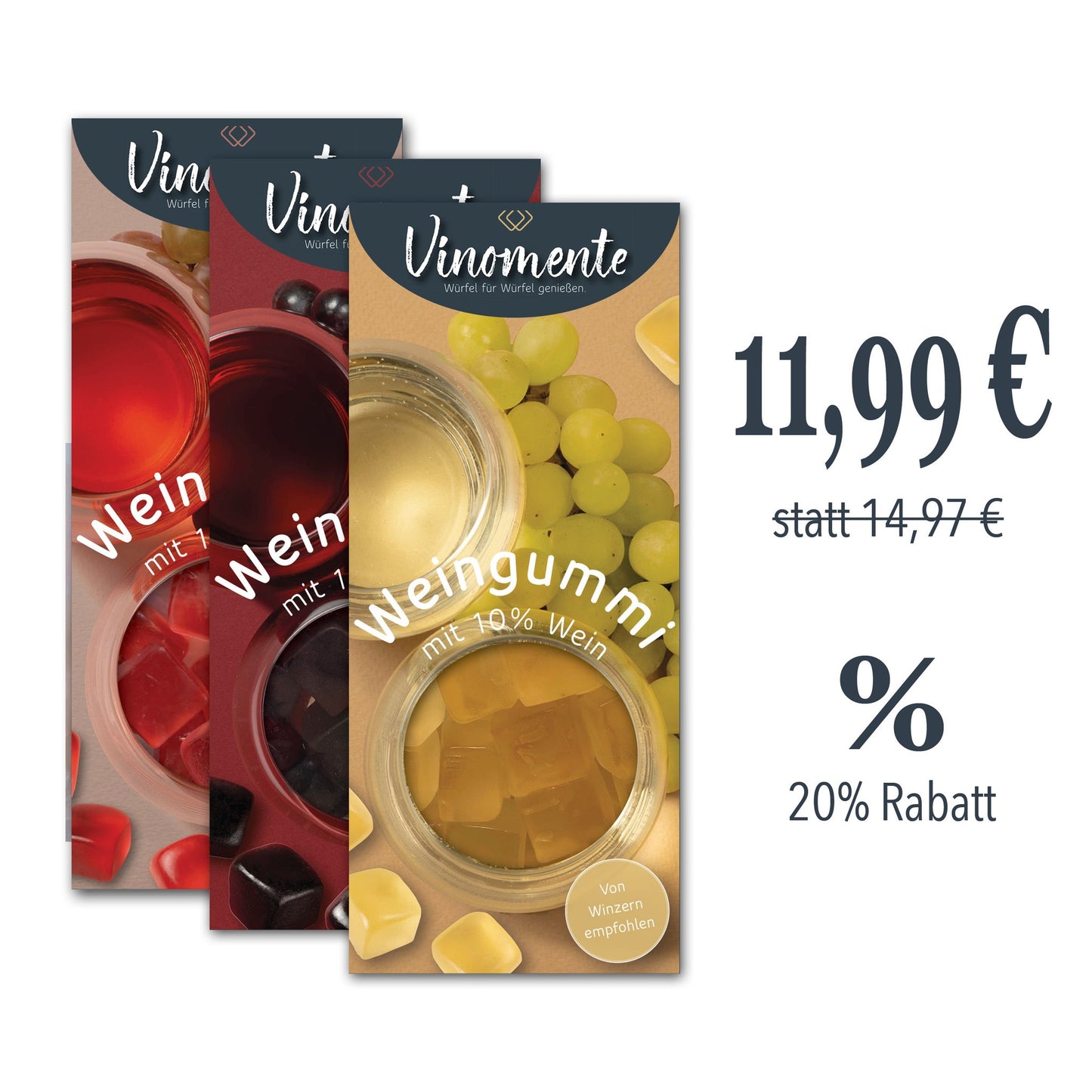 Weingummi als Bundle zum Vorteilspreis in Rotwein, Weißwein und Rosé, Weingeschenk, Geschenk für Weinliebhaber, Vinomente - eine Marke der W&S Wine & Sweets GmbH