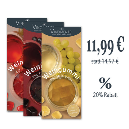 Weingummi als Bundle zum Vorteilspreis in Rotwein, Weißwein und Rosé, Weingeschenk, Geschenk für Weinliebhaber, Vinomente - eine Marke der W&S Wine & Sweets GmbH