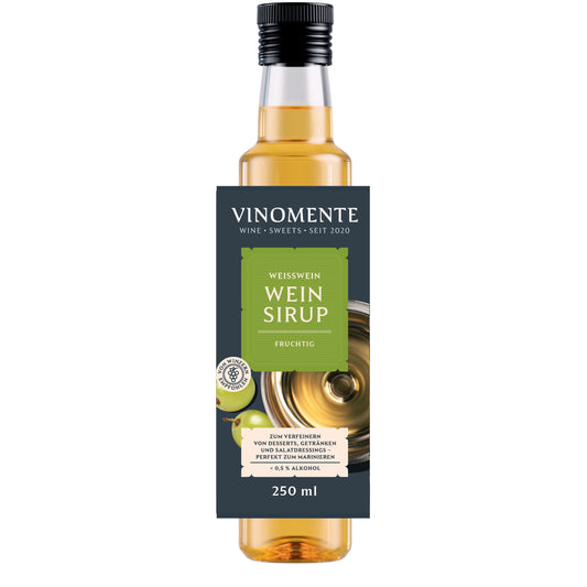 Vinomente, Weinsirup, Weißwein, 250ml, zum Marinieren und Verfeinern von Desserts, Salaten und Getränken. Eine Marke der W&S Wine & Sweets GmbH
