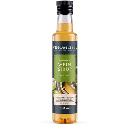 Vinomente, Weinsirup, Weißwein, 250ml, zum Marinieren und Verfeinern von Desserts, Salaten und Getränken. Eine Marke der W&S Wine & Sweets GmbH