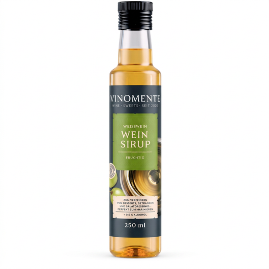 Vinomente, Weinsirup, Weißwein, 250ml, zum Marinieren und Verfeinern von Desserts, Salaten und Getränken. Eine Marke der W&S Wine & Sweets GmbH